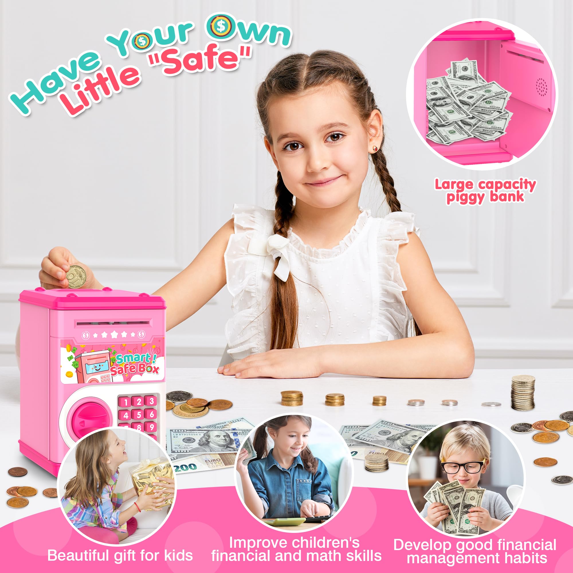 LJZJ piggy bank auto grab slot demonstrates easy money insertion.