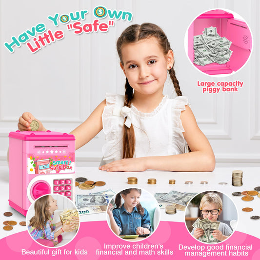 LJZJ piggy bank auto grab slot demonstrates easy money insertion.