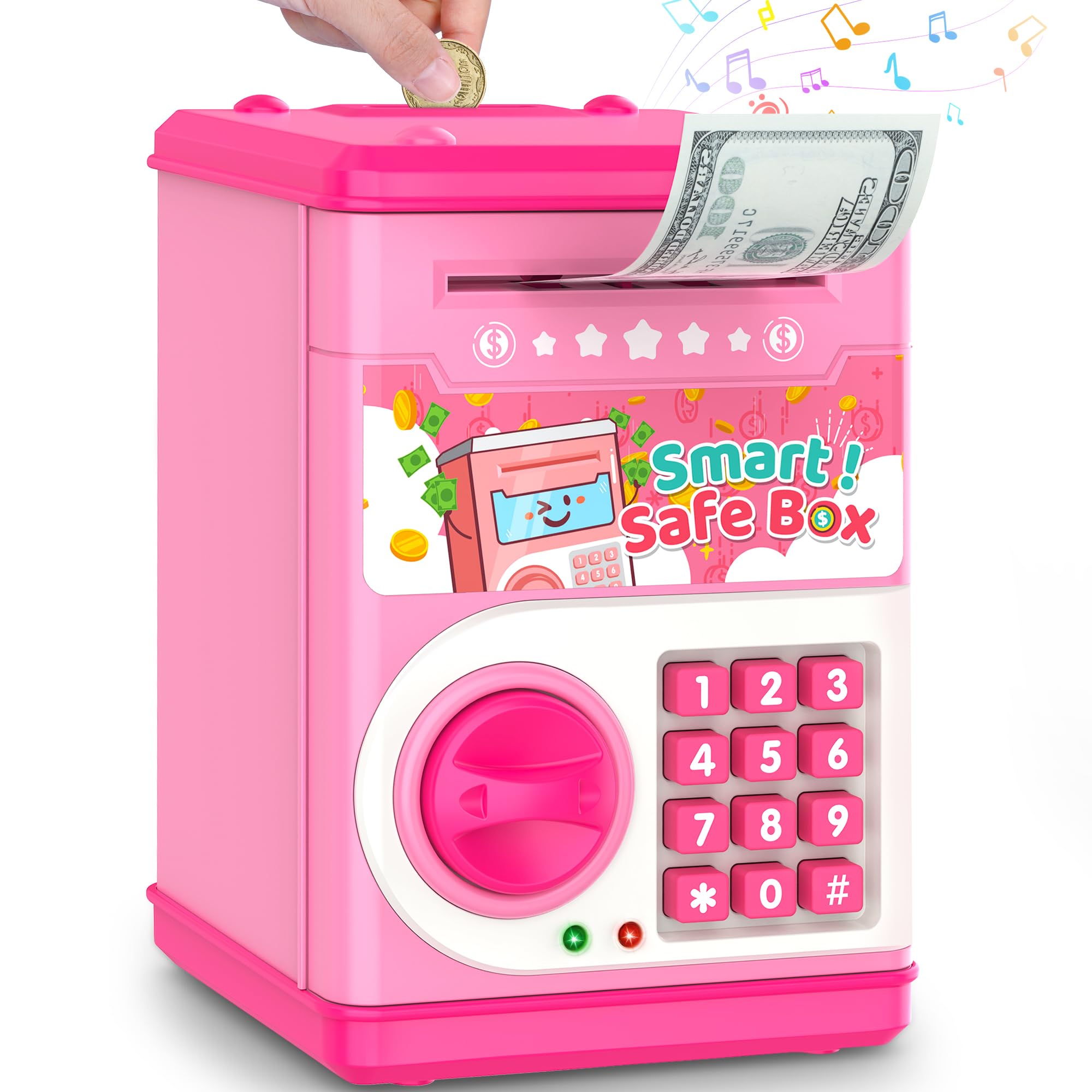 LJZJ pink piggy bank with password lock for secure kid savings.