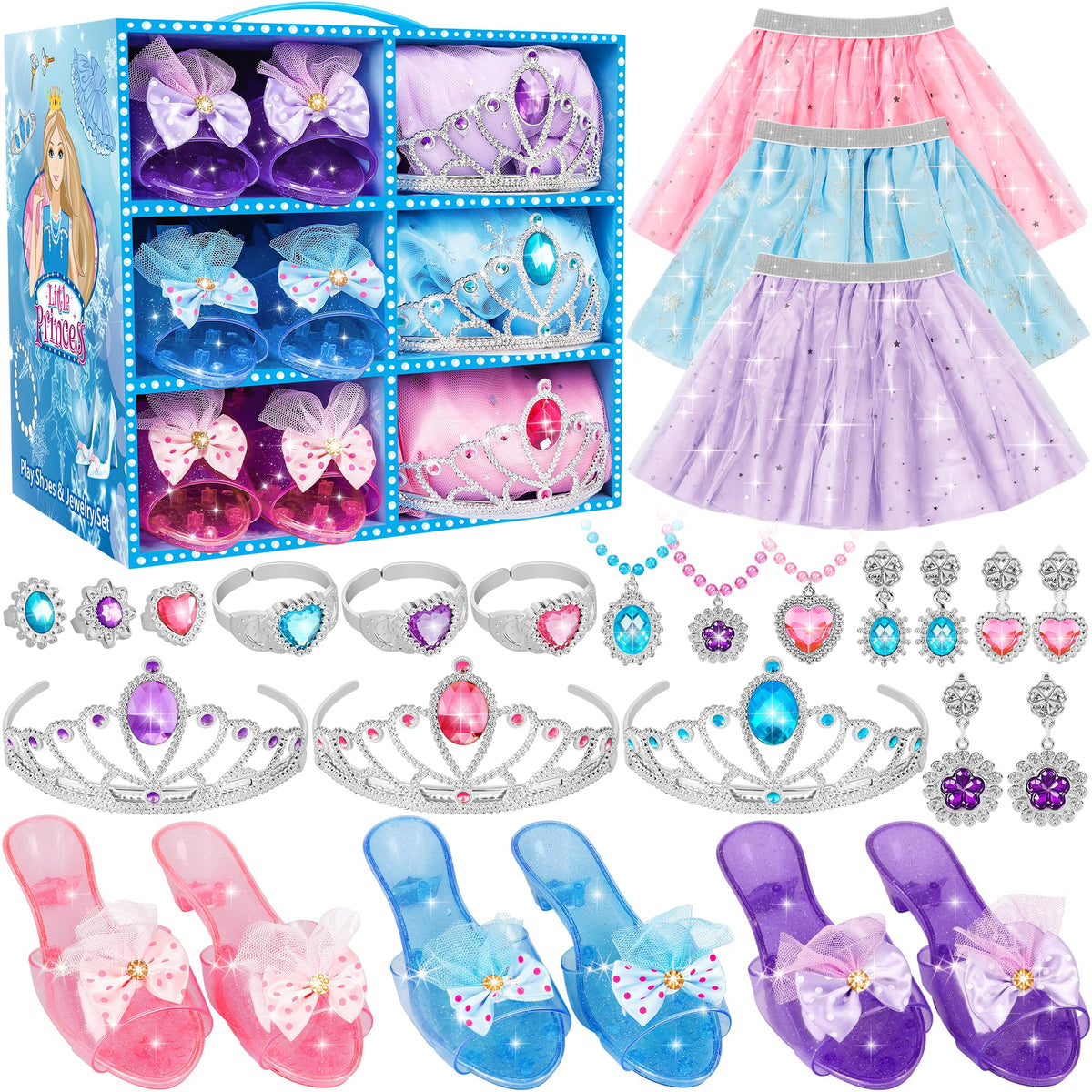 LJZJ Princess Dress Up Kit with sparkling skirts for imaginative play
