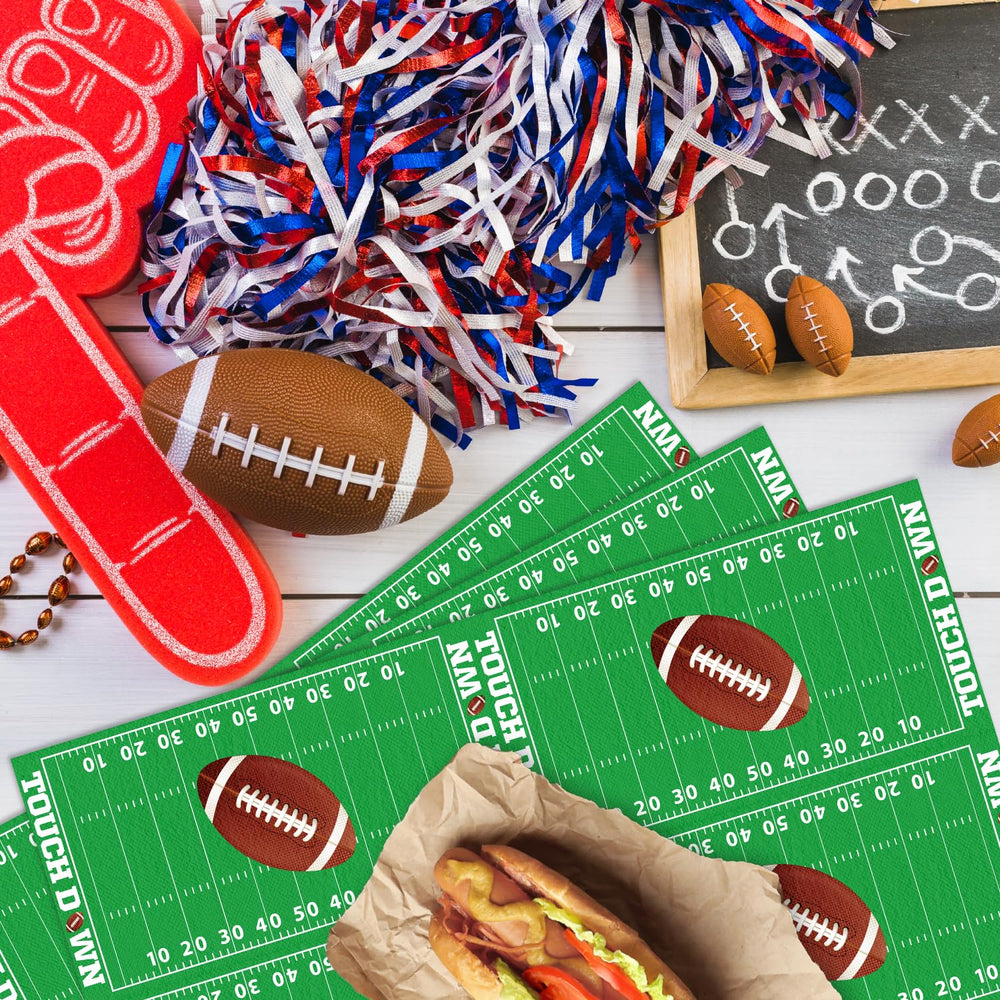 LKITMIUT football napkins-event-ready scene with guests.