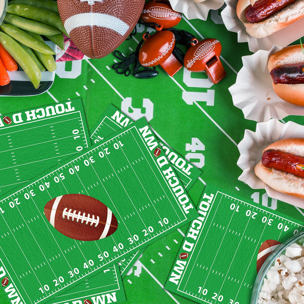 LKITMIUT football napkins-use-scenario shows table ready for snacks.