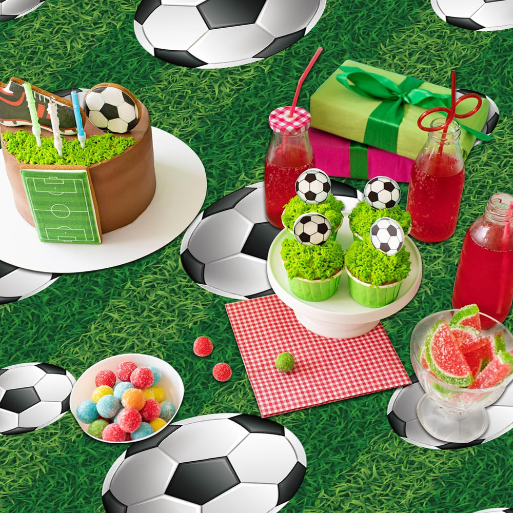 Vibrant soccer-themed decor from LKTMIUT enhances party atmosphere and photos.