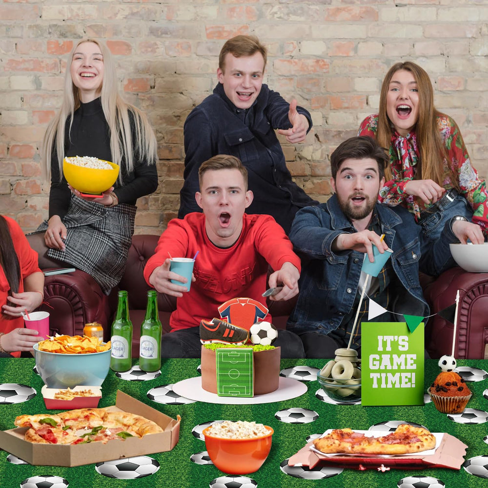 Waterproof LKTMIUT soccer tablecloth protects tables from spills on game day.