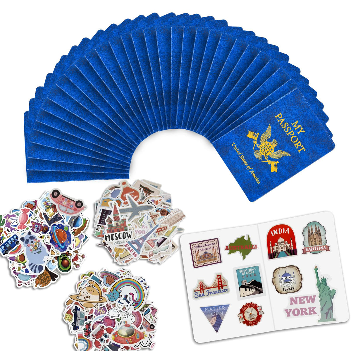 Llamau blue passport book cover for kids travel pretend play