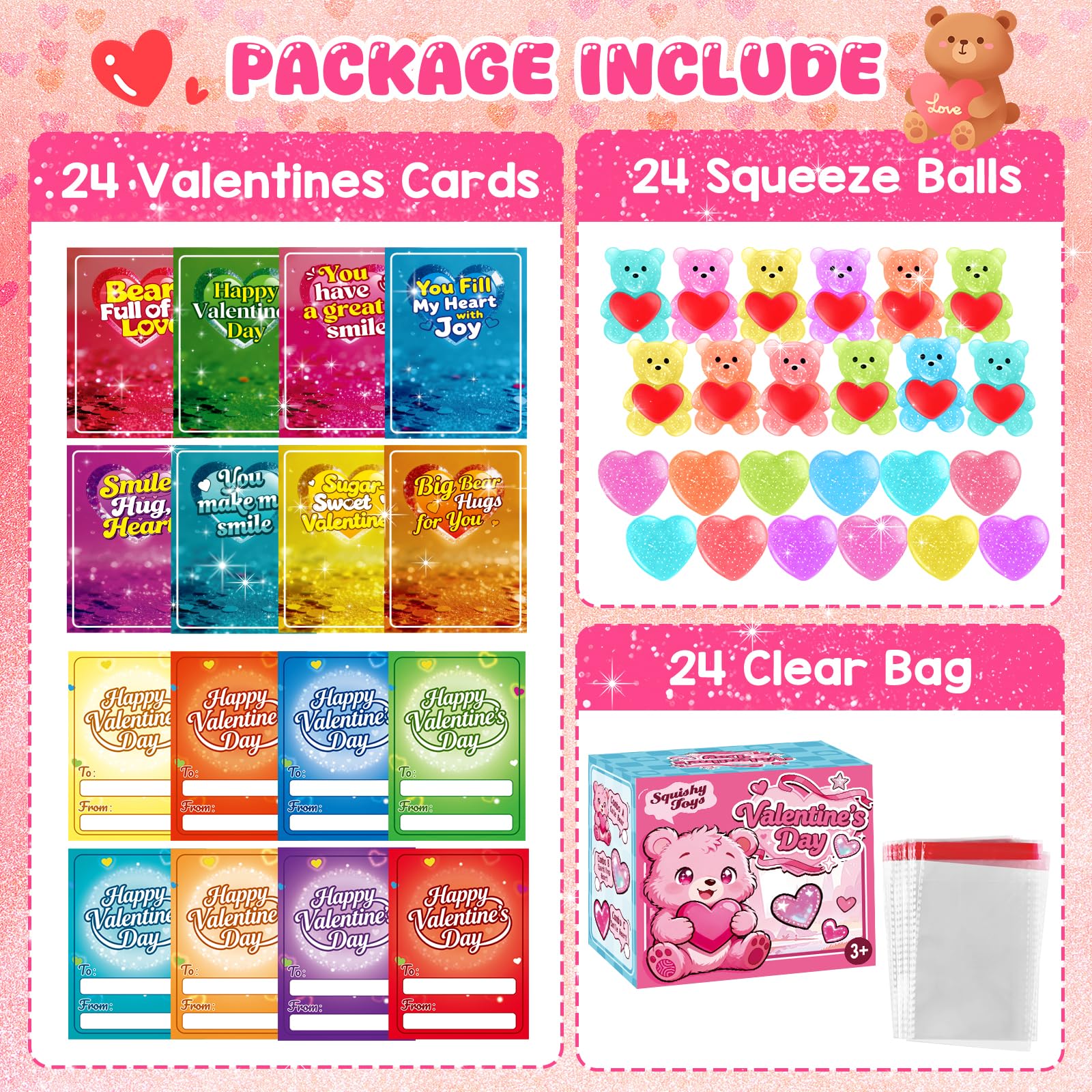 LLESSOO clear valentine bags—neat gift exchanges with cards and squeezables