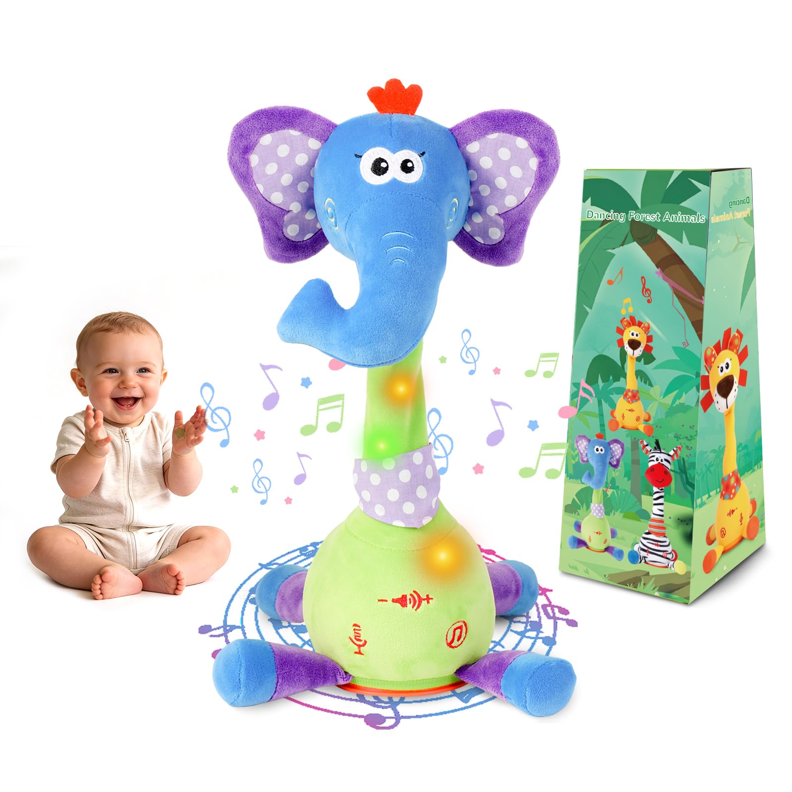 LLUKEME Dancing Elephant Toy trunk wiggle captures a baby's attention during play