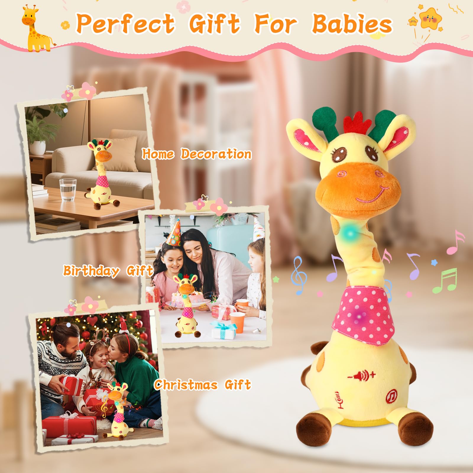 LLUKEME Dancing Giraffe toy neck twist adds visual charm during playtime.