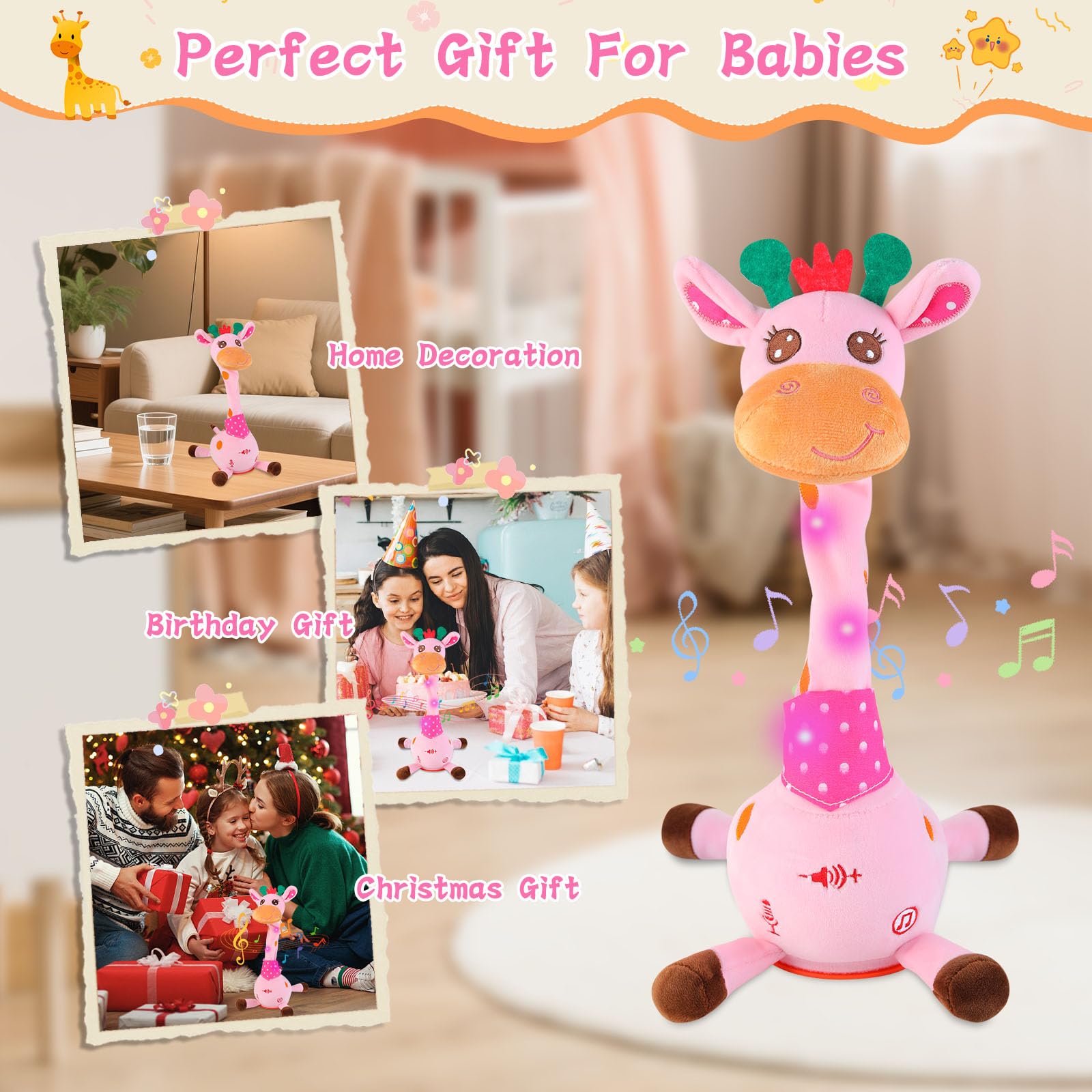 LLUKEME Dancing Giraffe Toy recording function captures up to 15 seconds.
