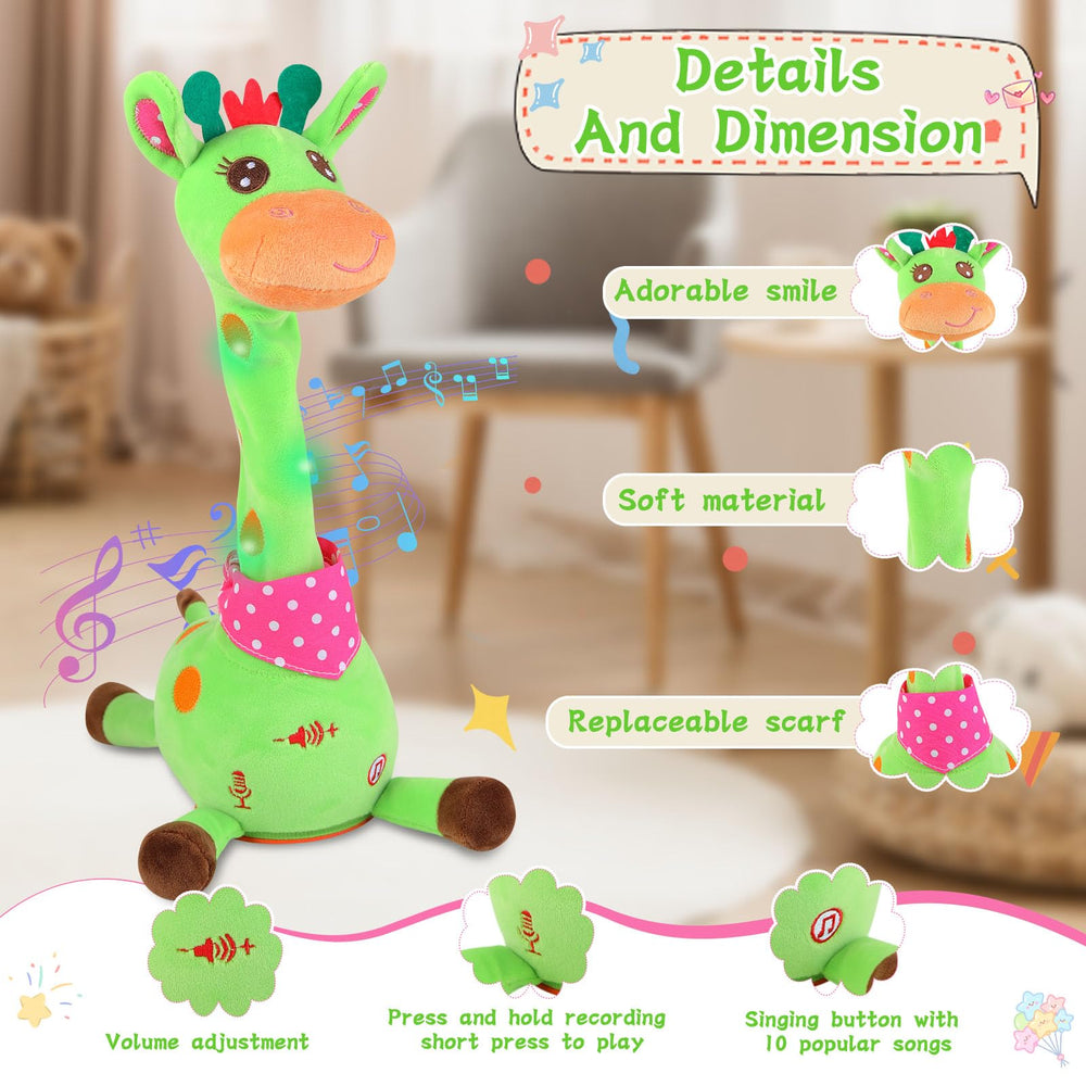LLUKEME singing feature on the giraffe plush invites musical play and engagement.