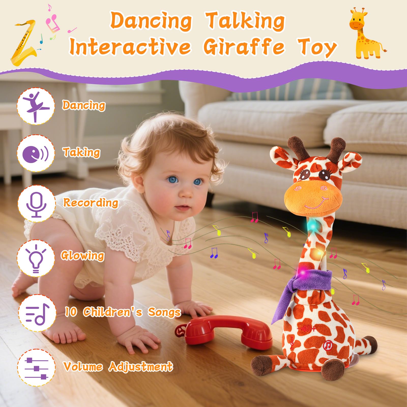 LLUKEME dancing talking giraffe toy dancing motion for interactive fun