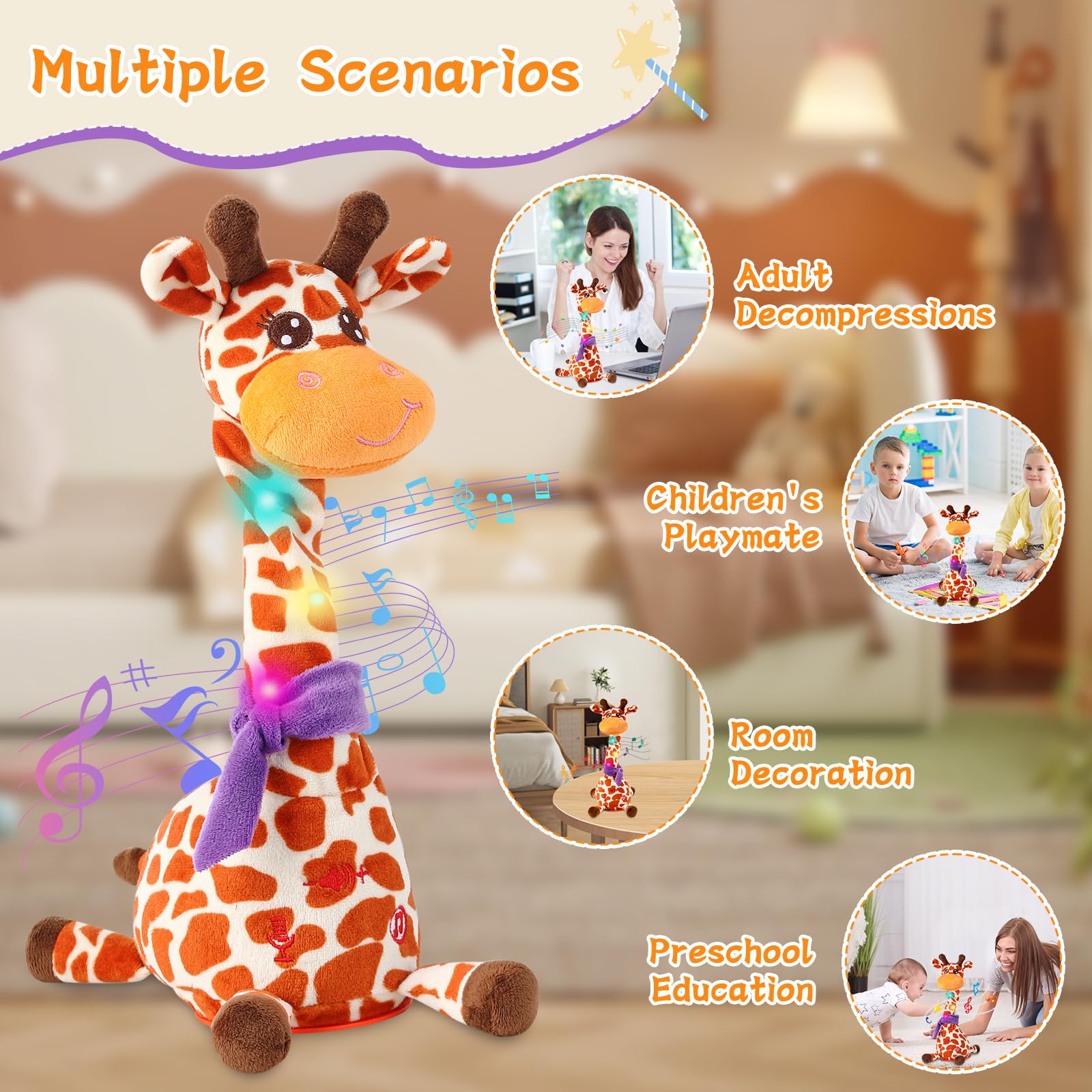 LLUKEME dancing talking giraffe toy sings 10 songs for playful moments