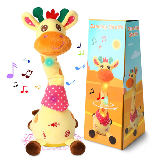 LLUKEME dancing giraffe toy showing lively movement for toddlers and playtime.