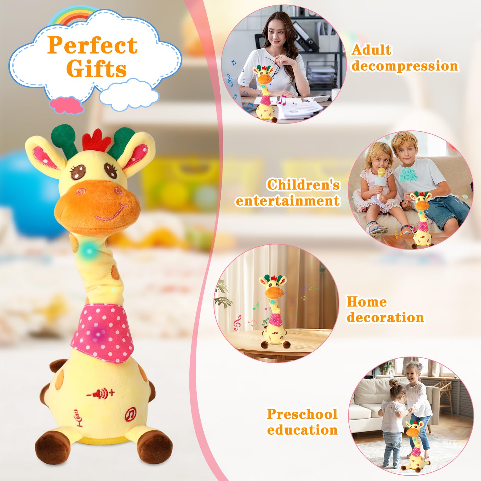 LLUKEME gift-ready giraffe recording toy perfect for toddler gifts.
