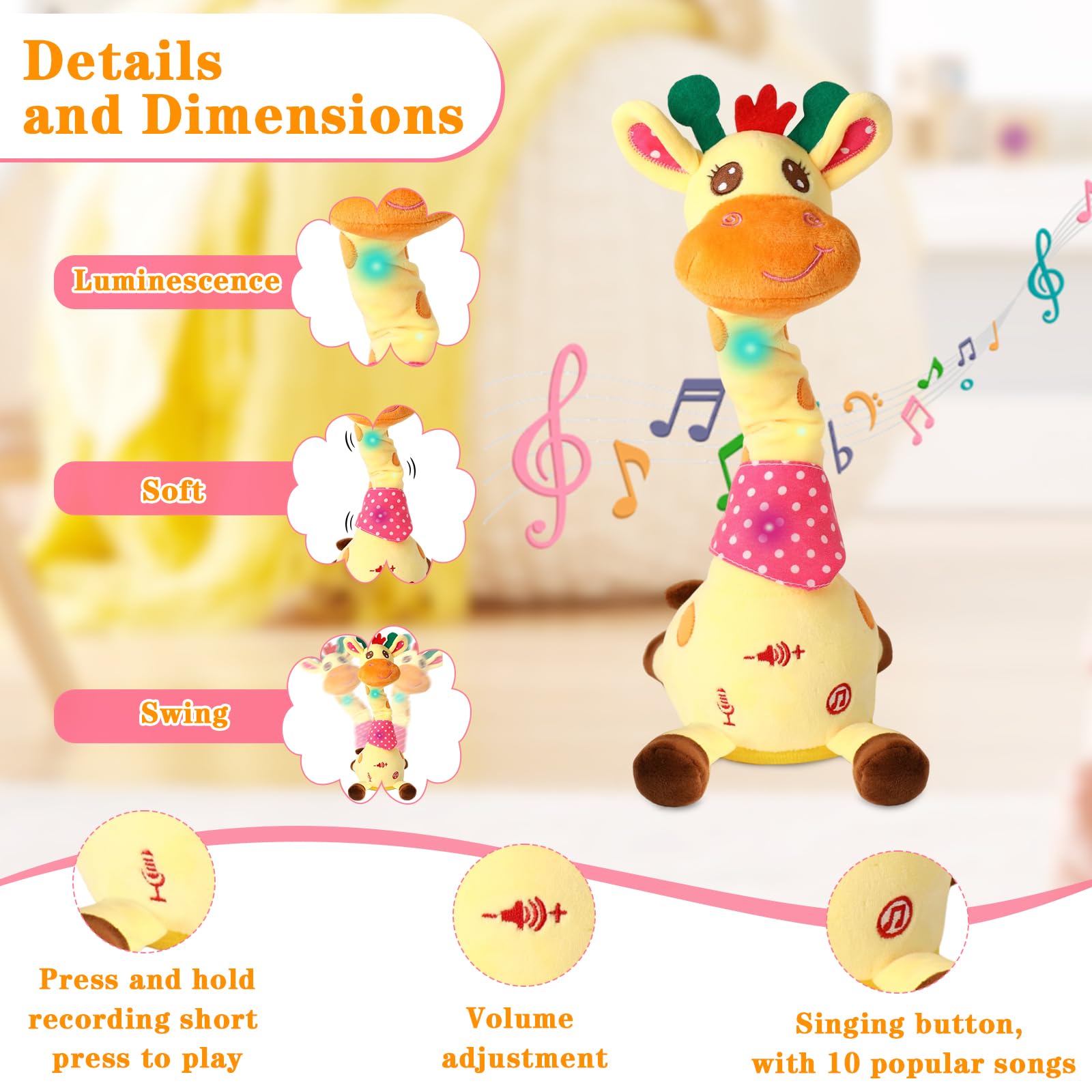 LLUKEME interactive voice giraffe repeats sounds to invite singing.