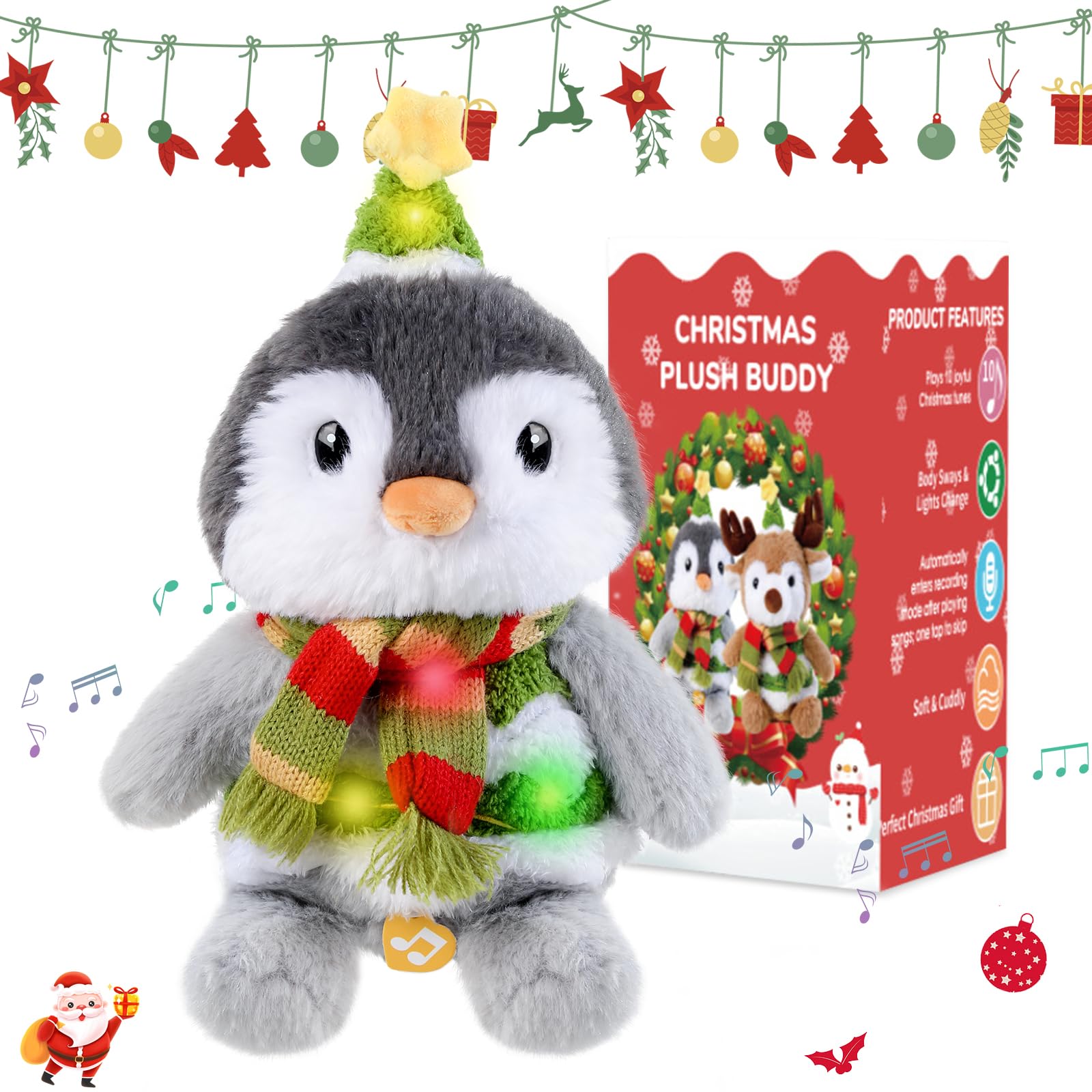 LLUKEME penguin stuffed animal dancing plush with warm light for cozy evenings