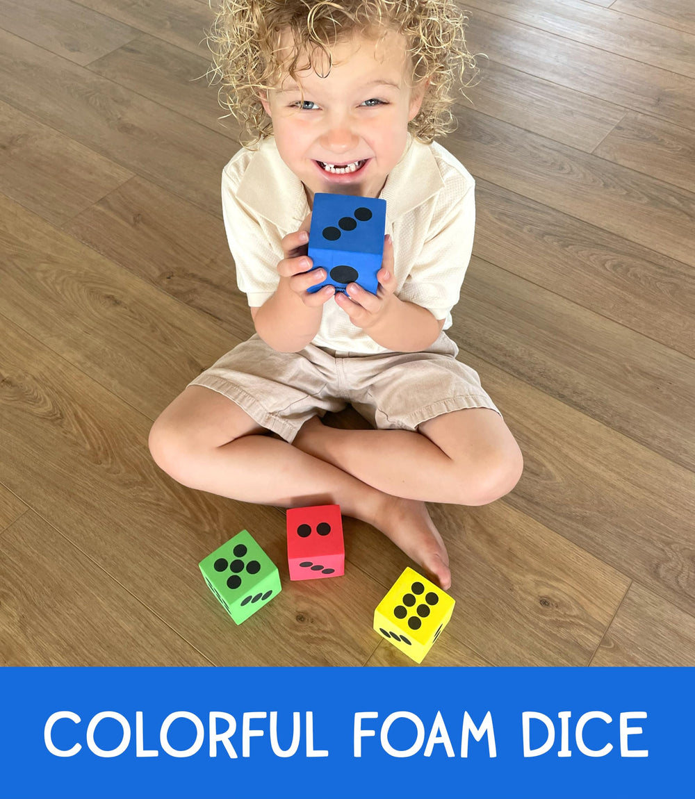 LMC Products foam dice used in classroom math activity for counting.