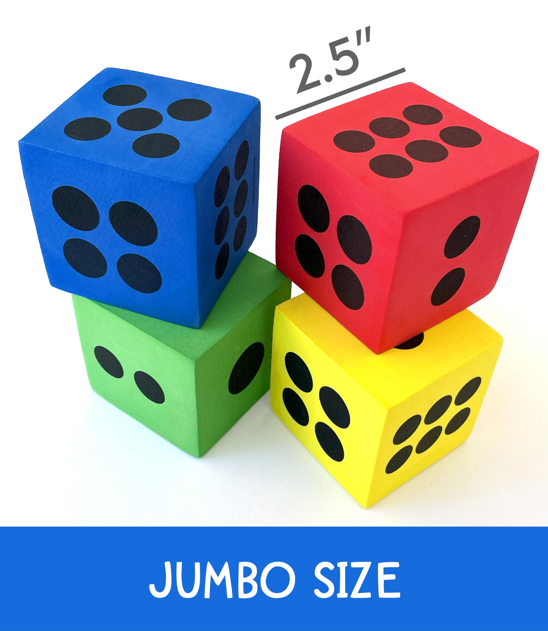 LMC Products foam dice as party decorations and game pieces.