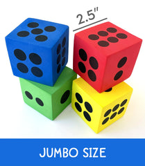 LMC Products foam dice as party decorations and game pieces.