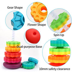 LMTNNB rainbow toy demonstrates cause-and-effect through spinning actions.