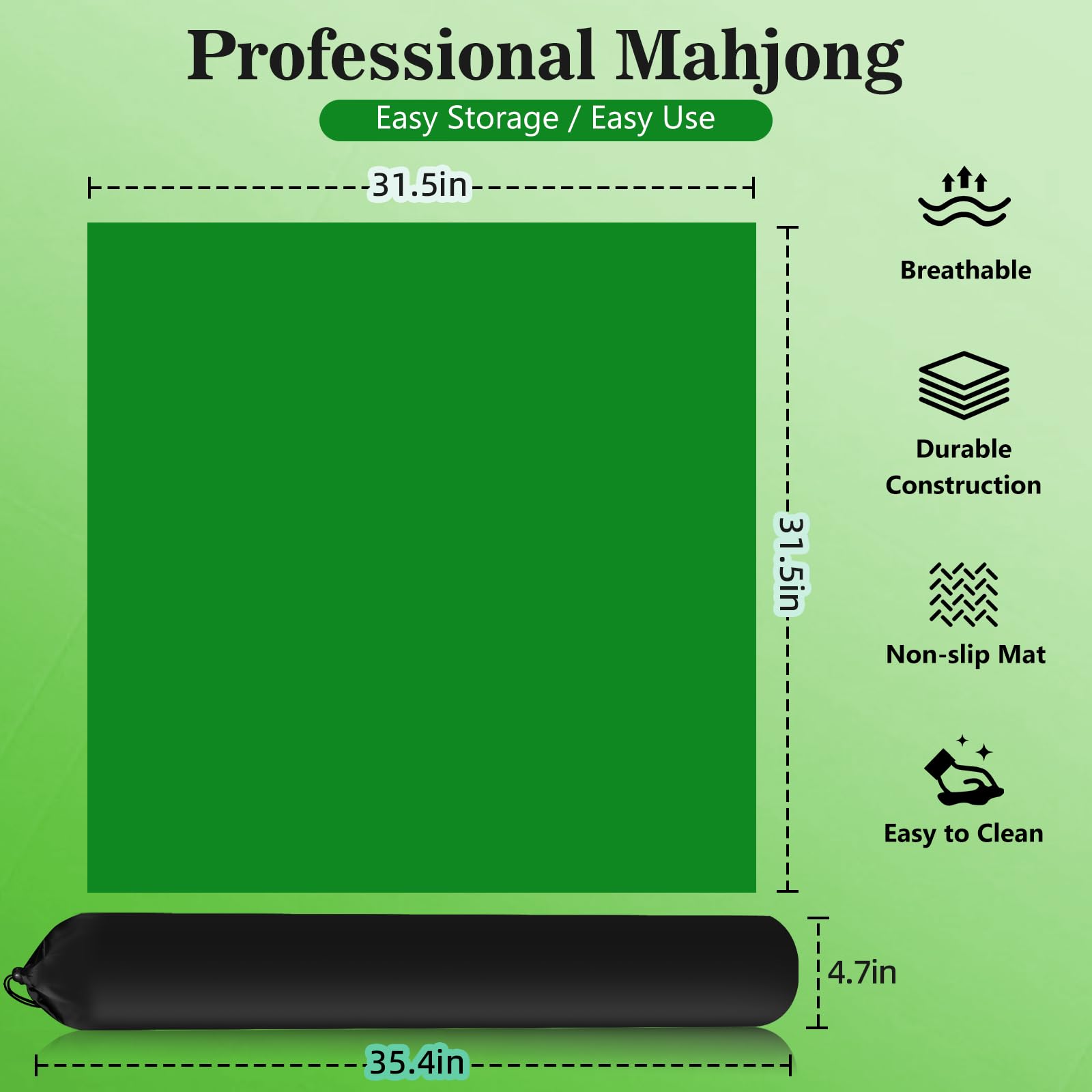 Lnoauys Mahjong Mat green with portable storage bag for easy transport