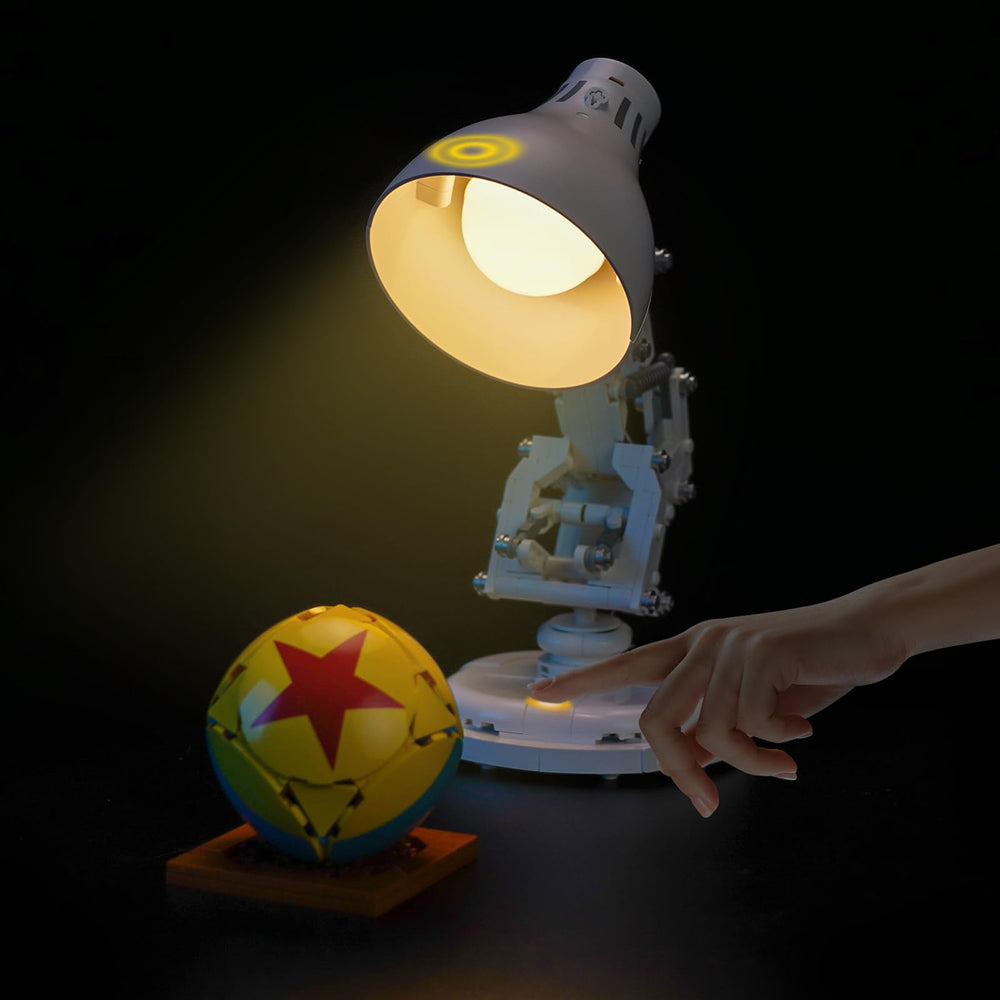 LocoLee touch light kit front view illuminating Luxo Jr for display enhancement