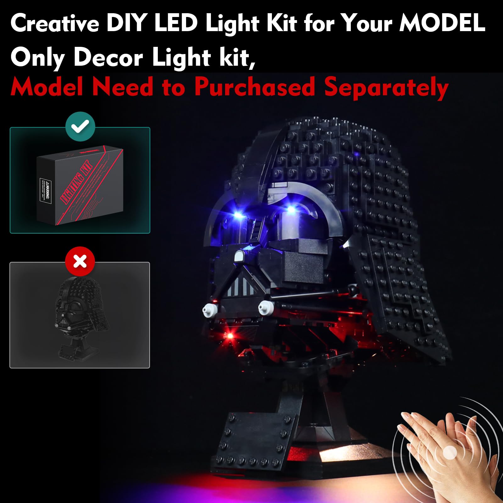LocoLee Darth Vader Helmet USB-powered lighting offers flexible placement.