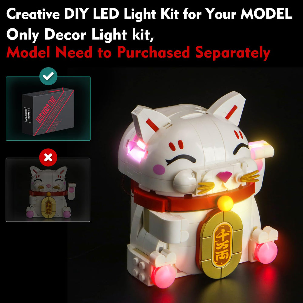 LocoLee USB-powered lights brighten dark corners of the Lucky Cat model.