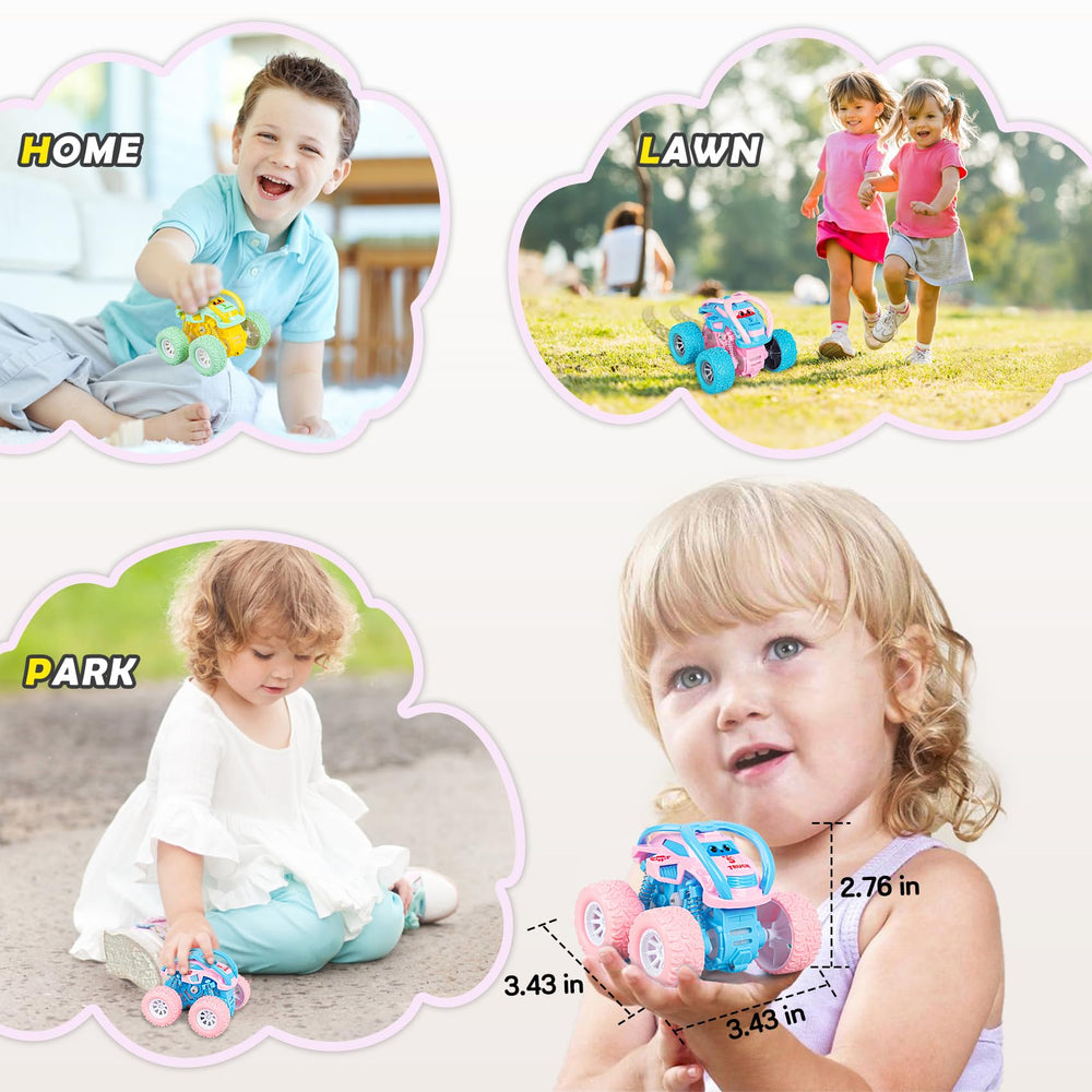 lodby child playing bright trucks indoors for active fun.