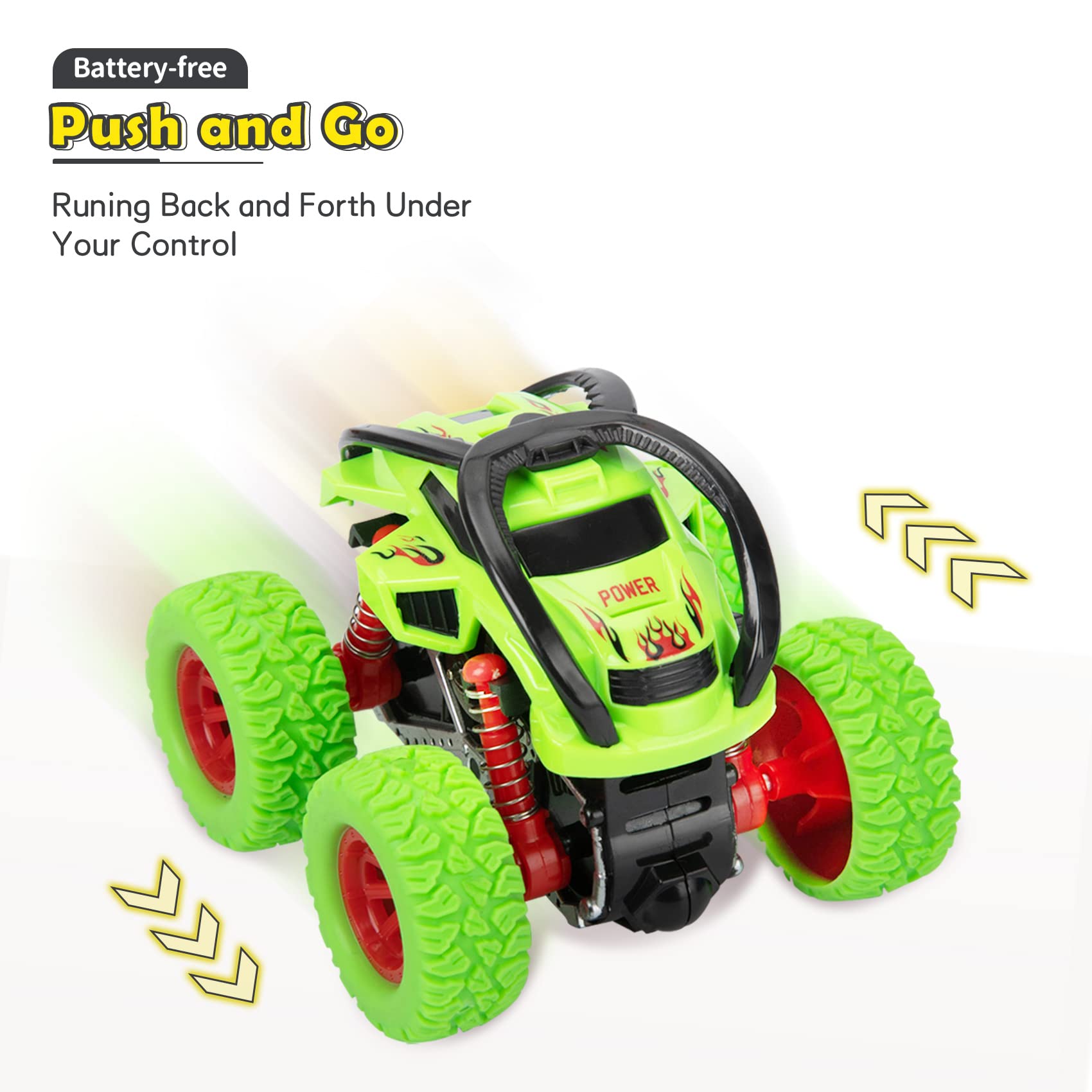 LODBY Push-and-Go stunt cars in action for quick, hands-on play.