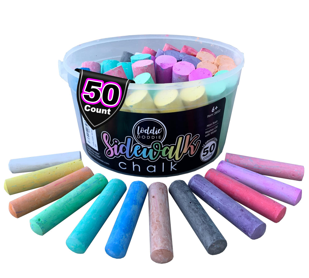 Loddie Doddie jumbo sidewalk chalk bucket open for easy access and creative play.