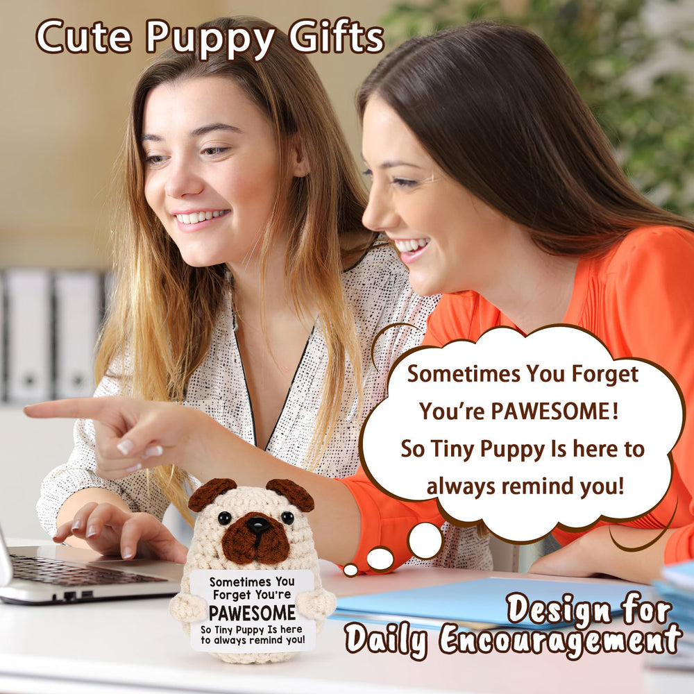 Lodeskee Handcrafted crochet puppy with positive gift card included.