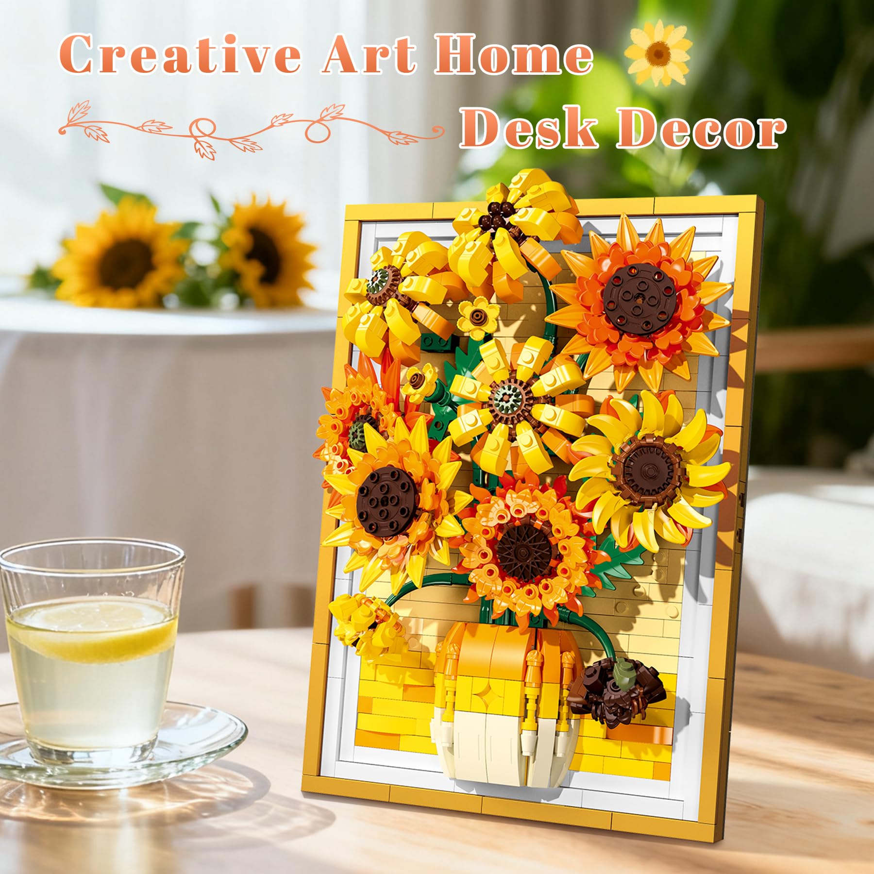 Lodikisbay Sunflower Frame – blooming sunflowers in a brick frame for shelves.