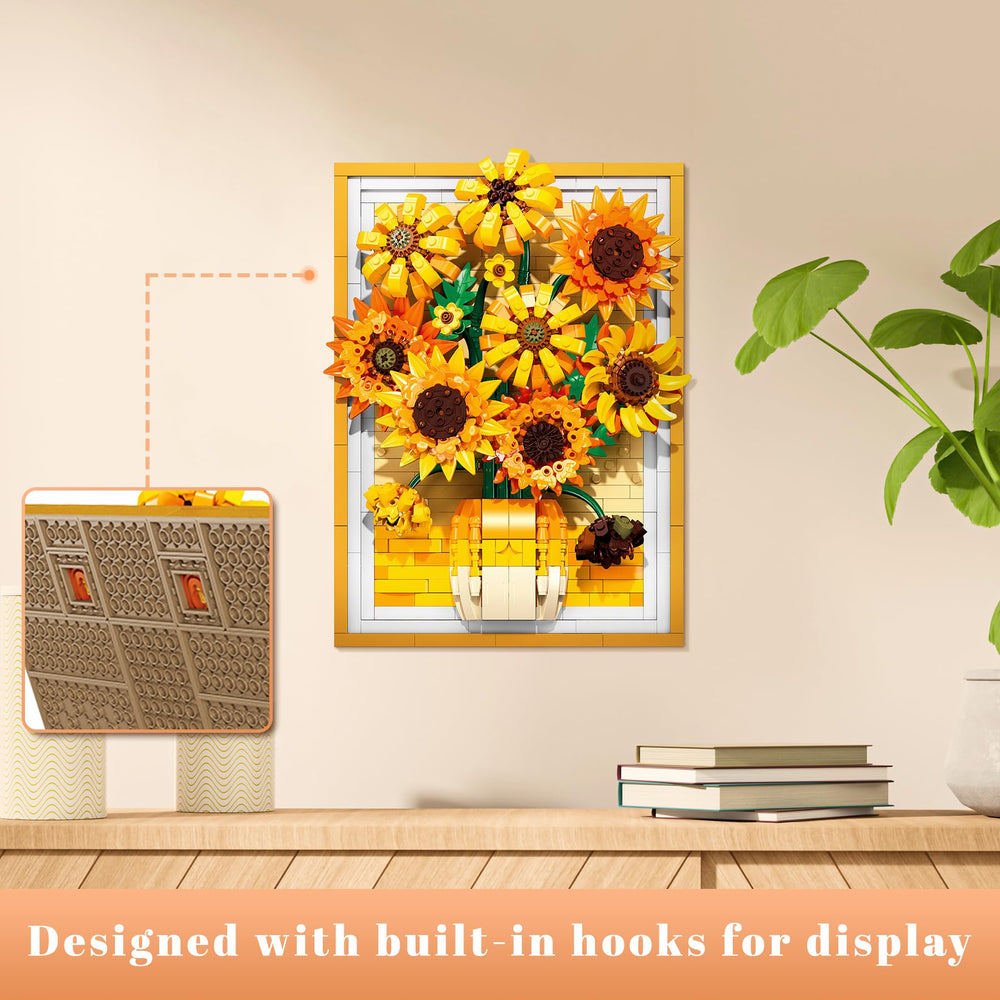 Lodikisbay Sunflower Frame – wall-mounted display option with brick frame.
