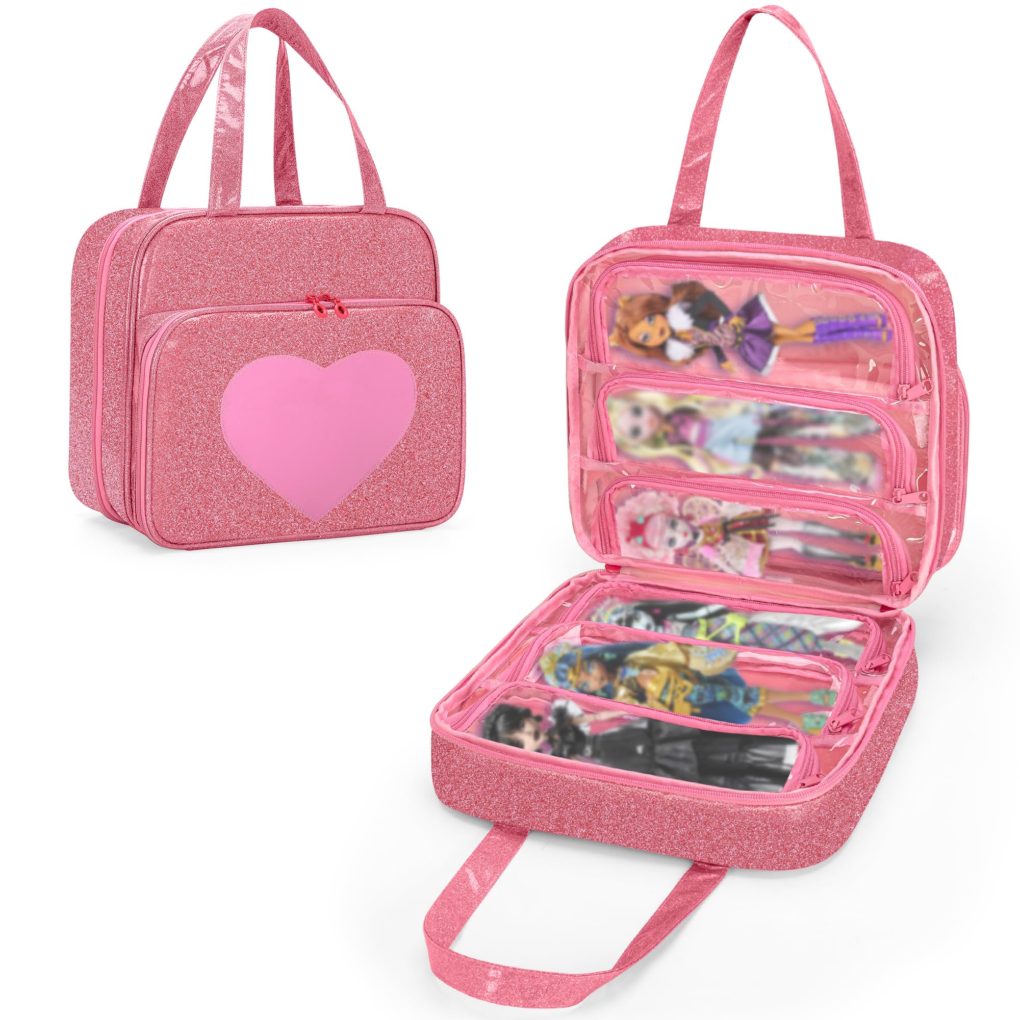 LoDrid doll case with six transparent pockets for easy Monster High display