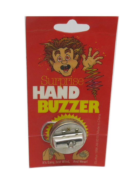Loftus Surprise Hand Buzzer blister-card packaging showing easy wind-up prank for quick laughs