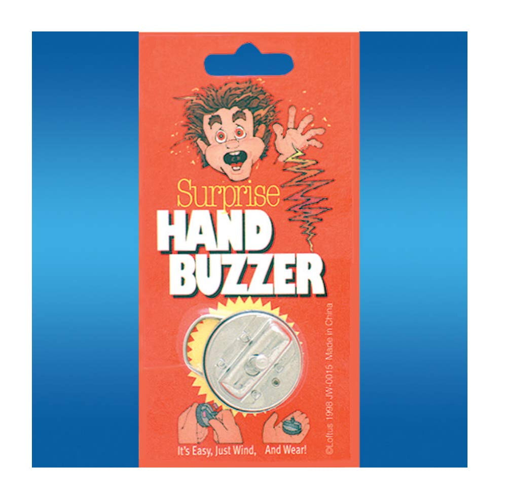 Loftus Surprise Hand Buzzer wind-action close-up highlights portable, desk-friendly prank gadget