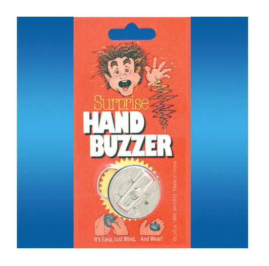 Loftus Surprise Hand Buzzer wind-action close-up highlights portable, desk-friendly prank gadget