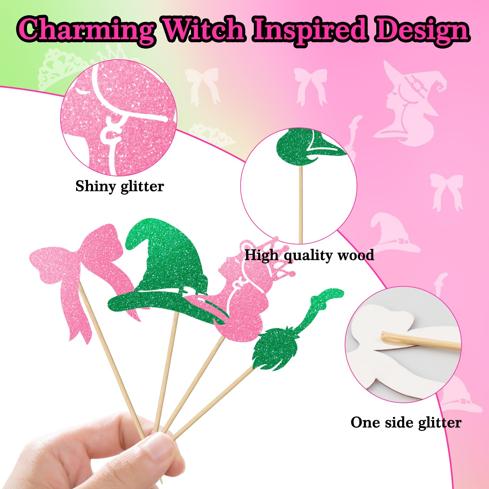 Loghohu glittery witch-themed toppers perfect for cakes, cookies, and ice cream displays