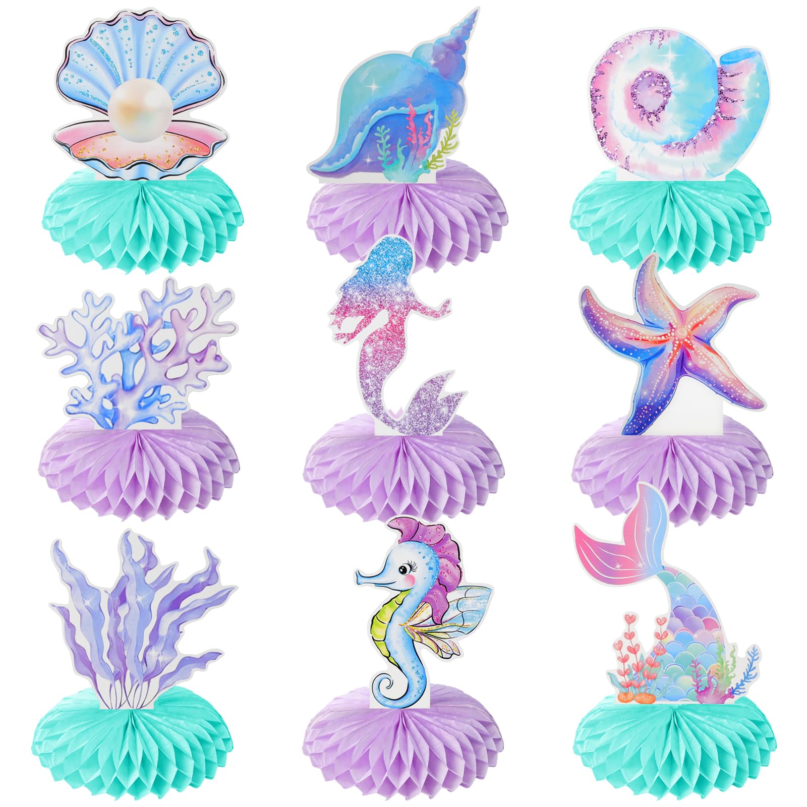 Loghohu mermaid theme honeycomb centerpiece 1 adds vibrant color to birthday tables