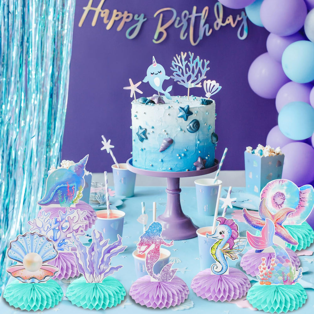 Loghohu mermaid theme honeycomb centerpiece 3 catches the eye with bright accents