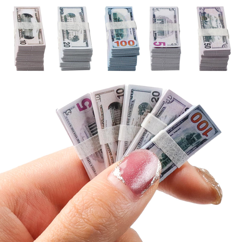 Loghohu 100-dollar mini bills bundle for dollhouse props and dioramas.
