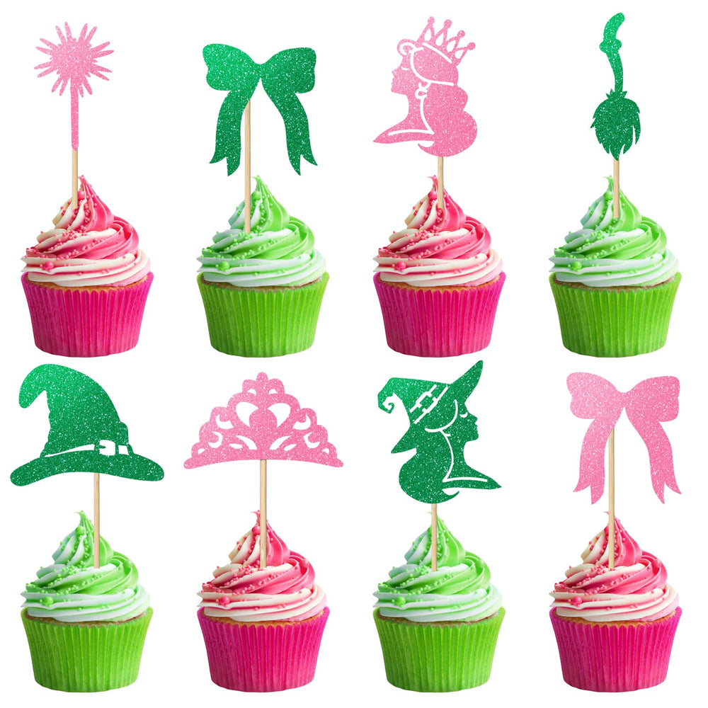 Loghohu wicked cake topper pink-green Halloween set adds festive sparkle to cupcakes