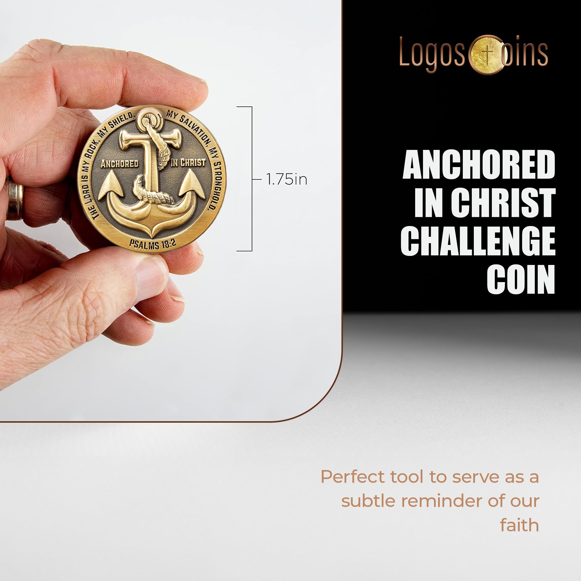 LOGOS COINS Close-up of antique gold plating on the prayer coin.