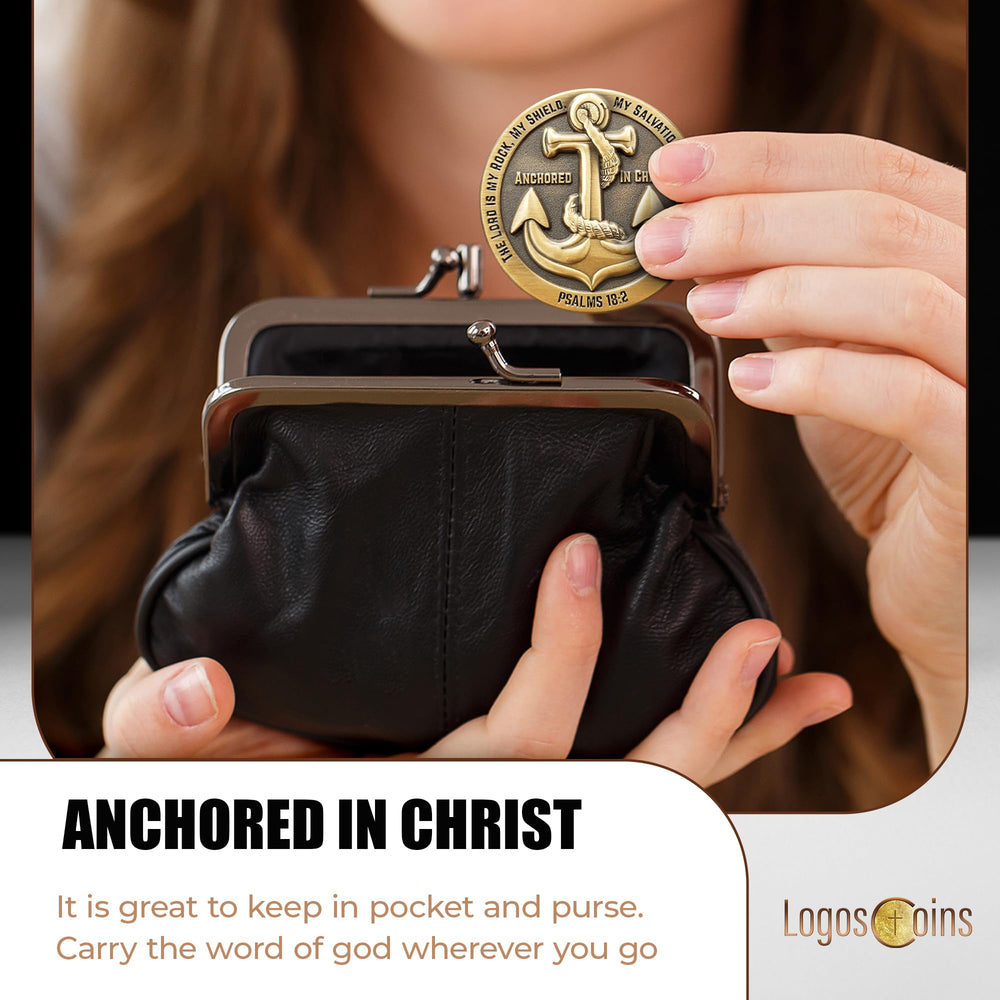 LOGOS COINS Engraved detail emphasizing the anchor and verses on the coin.