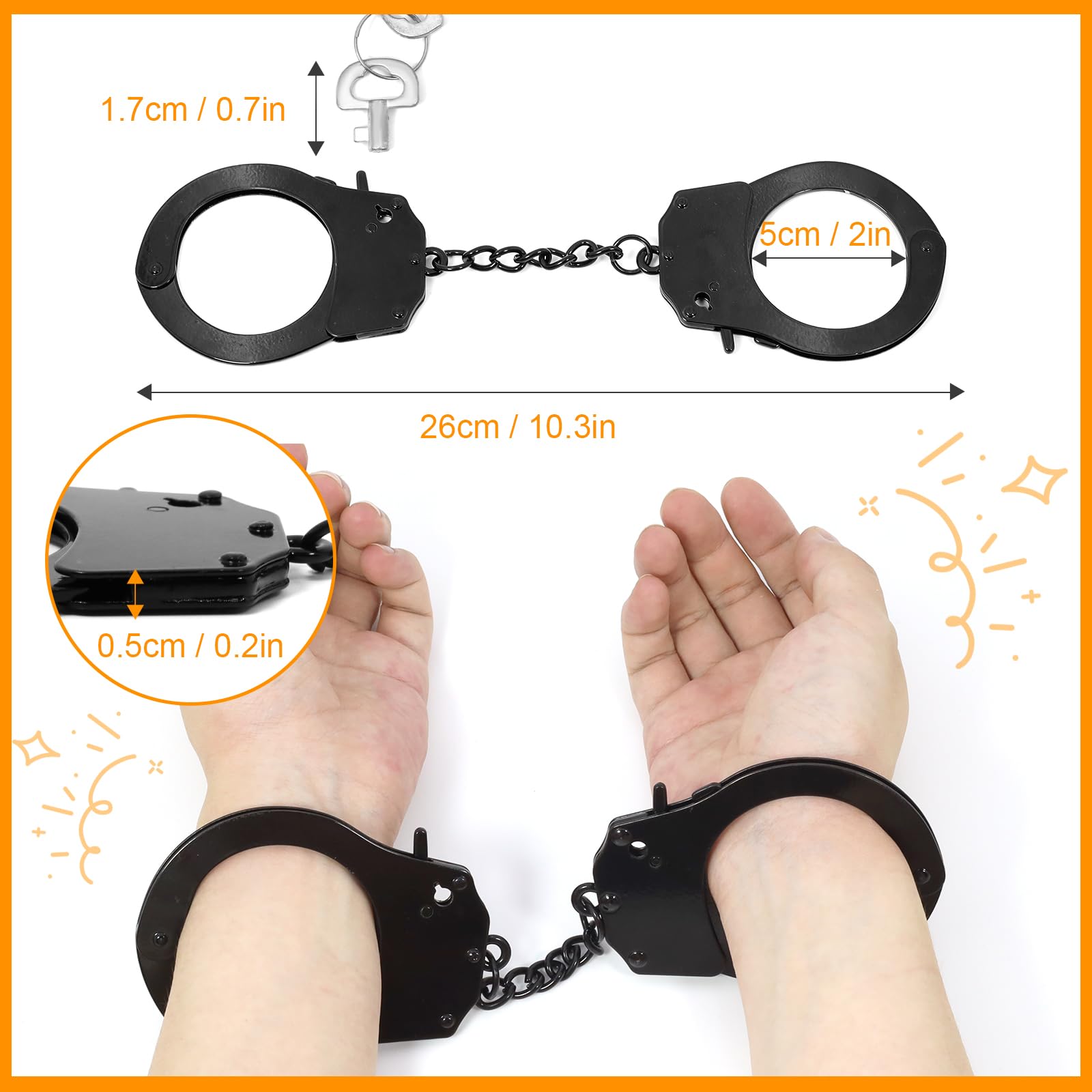 Lohoee silver toy handcuffs with keys for stage cosplay and Halloween.
