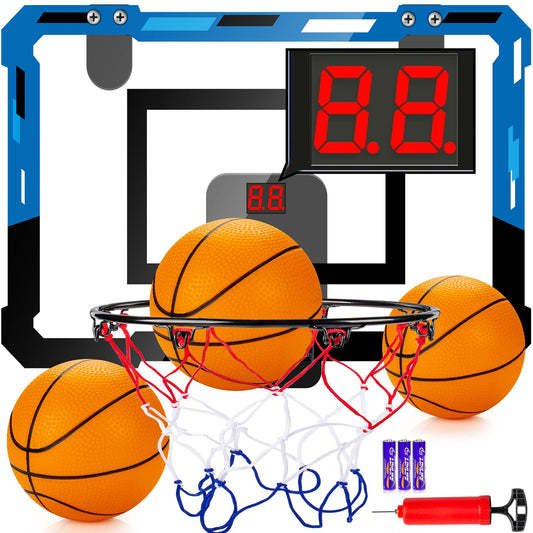 Loiley door basketball hoop with scoreboard for kid-friendly play.
