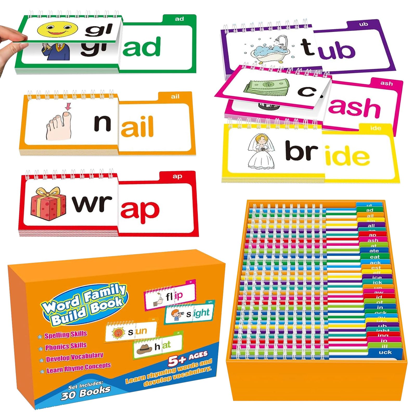 Loisdaro 30 Phonics Flip Books cover with colorful pages for engaging reading practice.