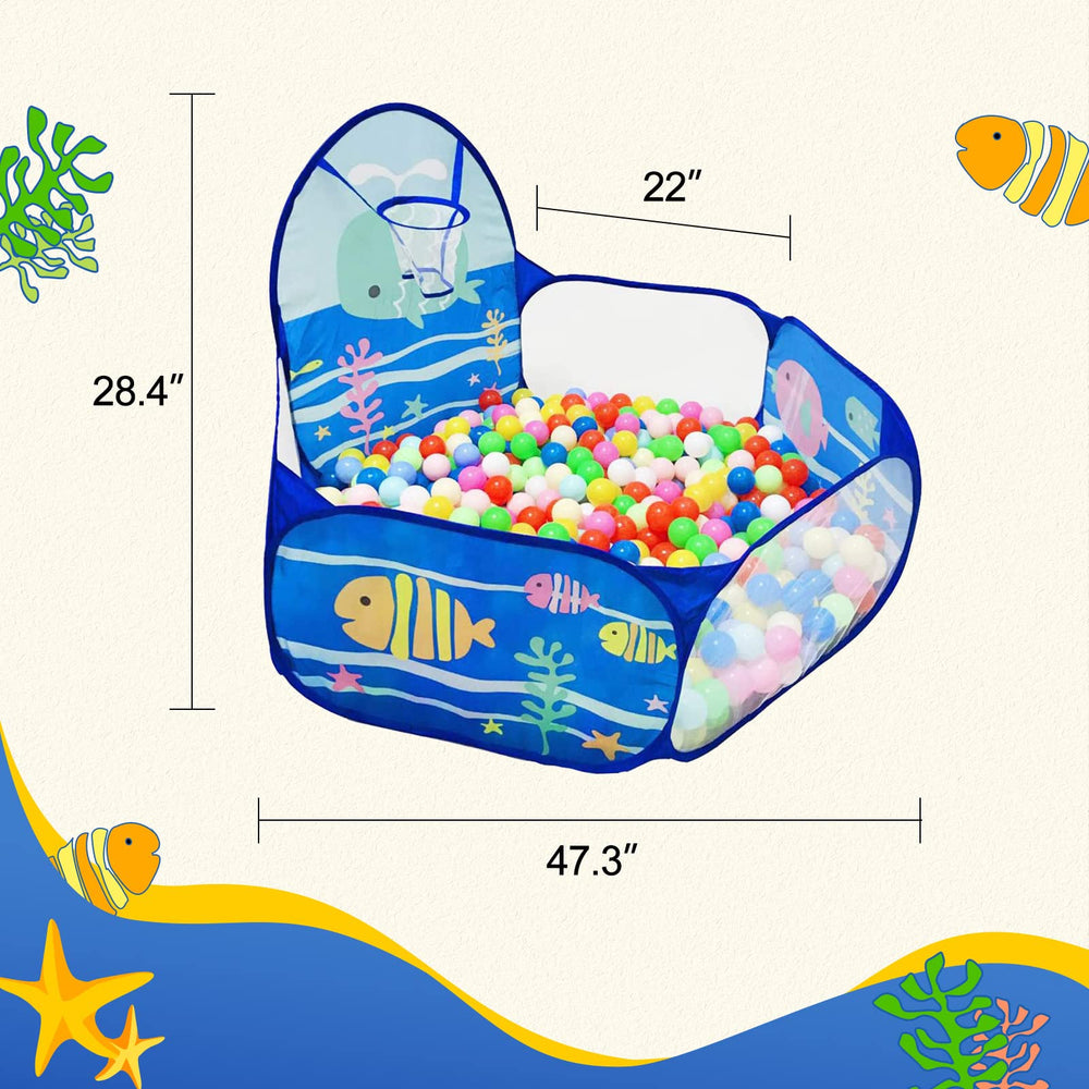 LOJETON Kids Ball Pit Ocean hoop-shot close-up for hand-eye coordination.