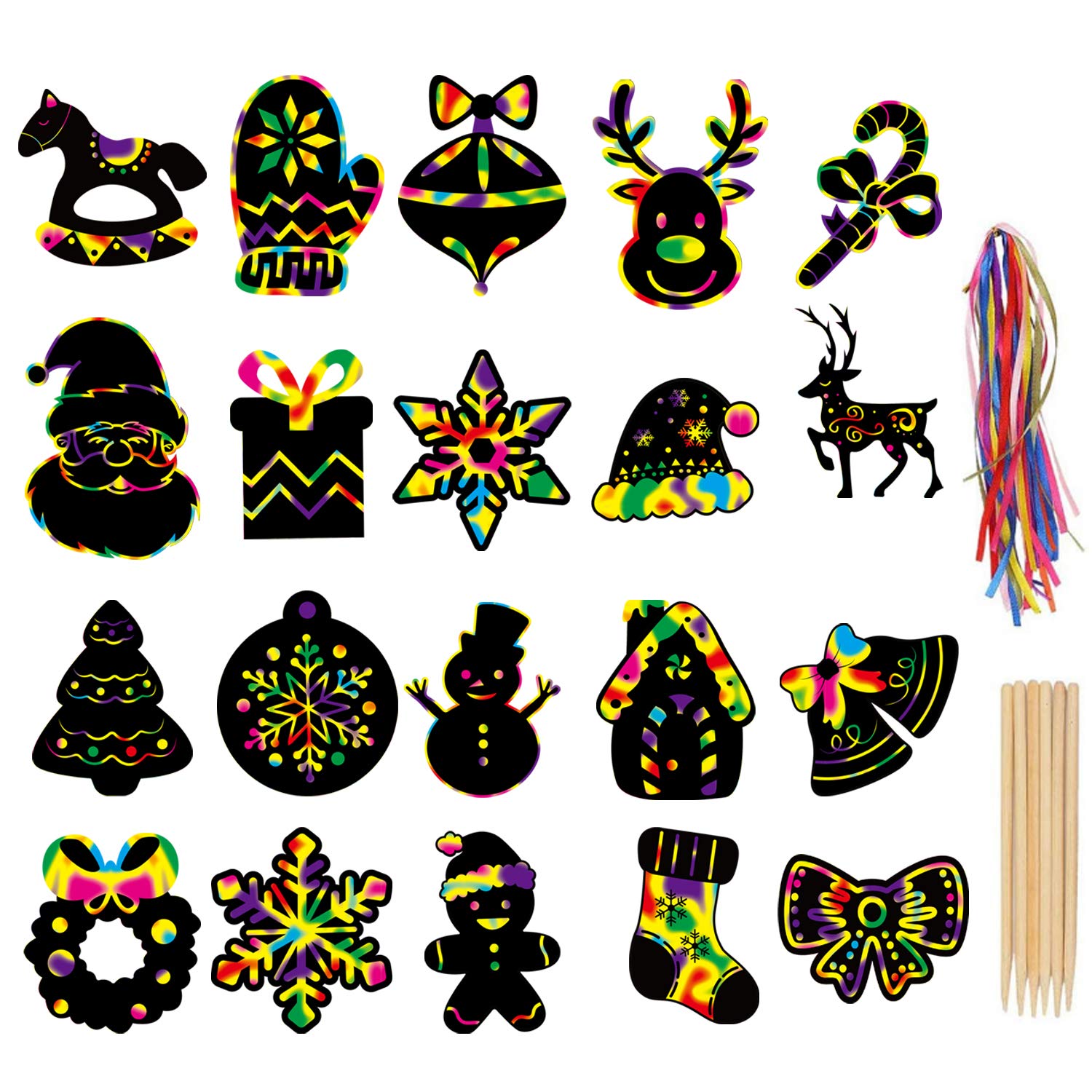 LOKIPA Christmas scratch paper set showing 80-piece kit for festive DIY decorations